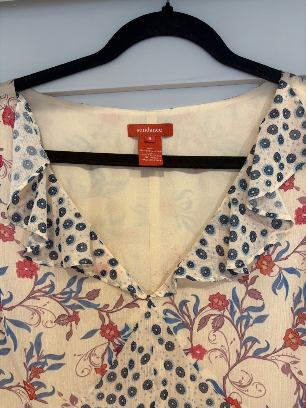 Sundance Cream Midi Dress with Red Floral & Navy Polka Dot Accents - Picture 3 of 6